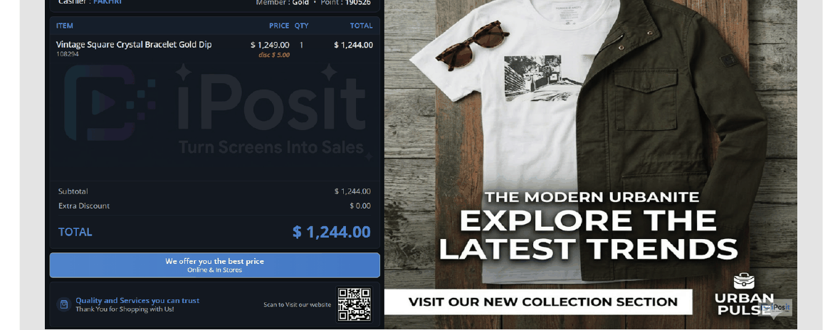 iPosit promo screen showing a new arrivals campaign