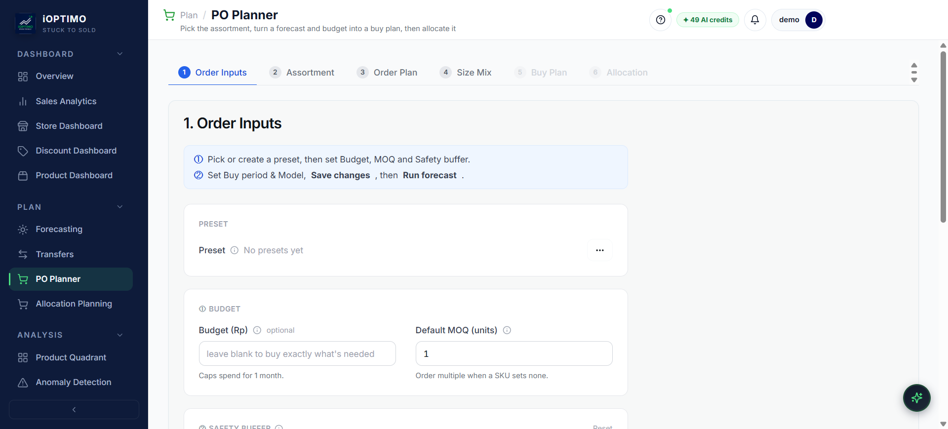 iOptimo PO Planner turning a forecast and budget into a buy plan