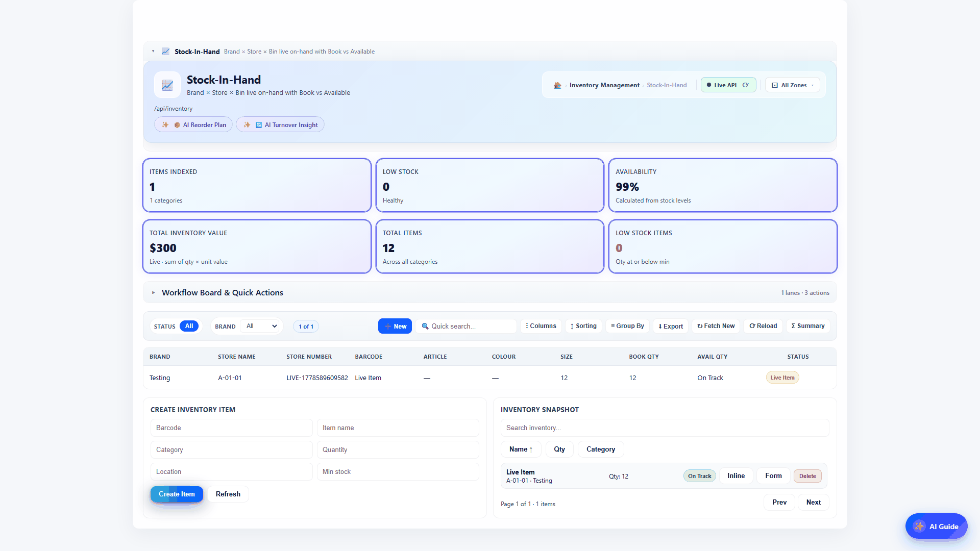 Warewiser Stock screen